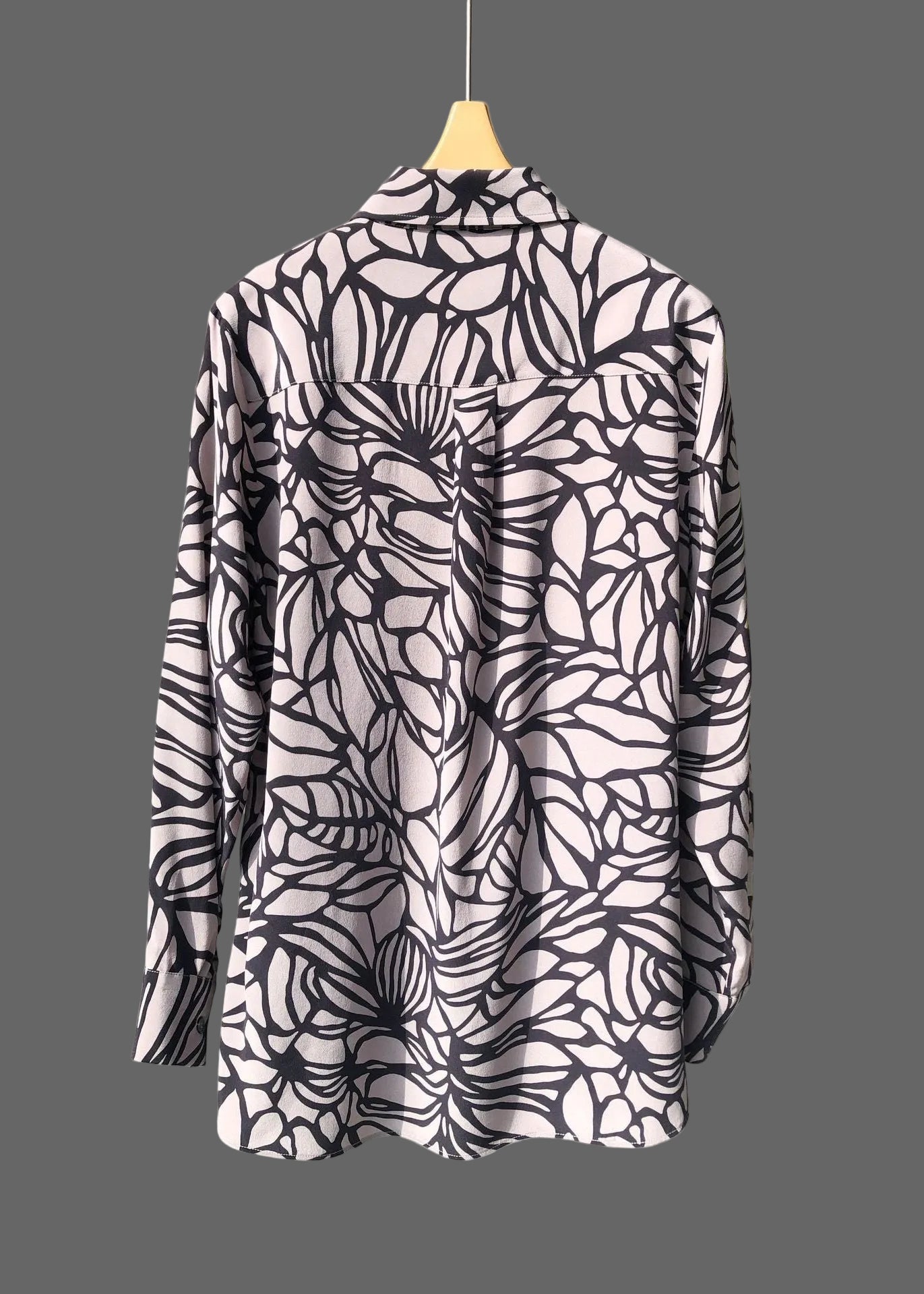 Sand-Washed Mulberry Silk Shirt with Hand-Drawn Woodgrain Print