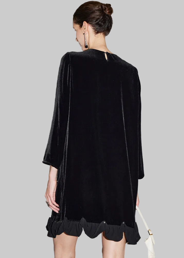 Beaded Silk Velvet Mini Dress – Elegant Mulberry Silk Evening Dress