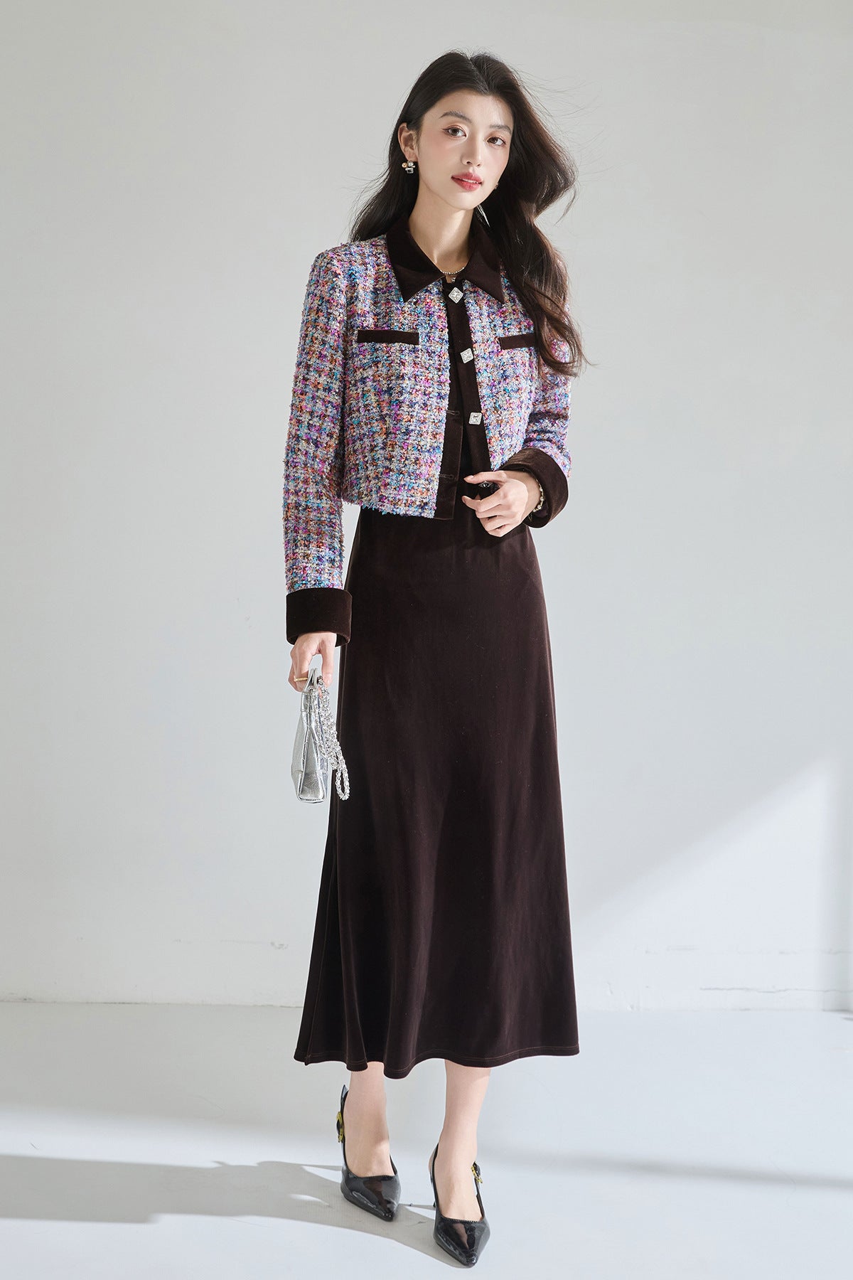 Velvet Midi Skirt for Women | High-Waist Elegant Skirt