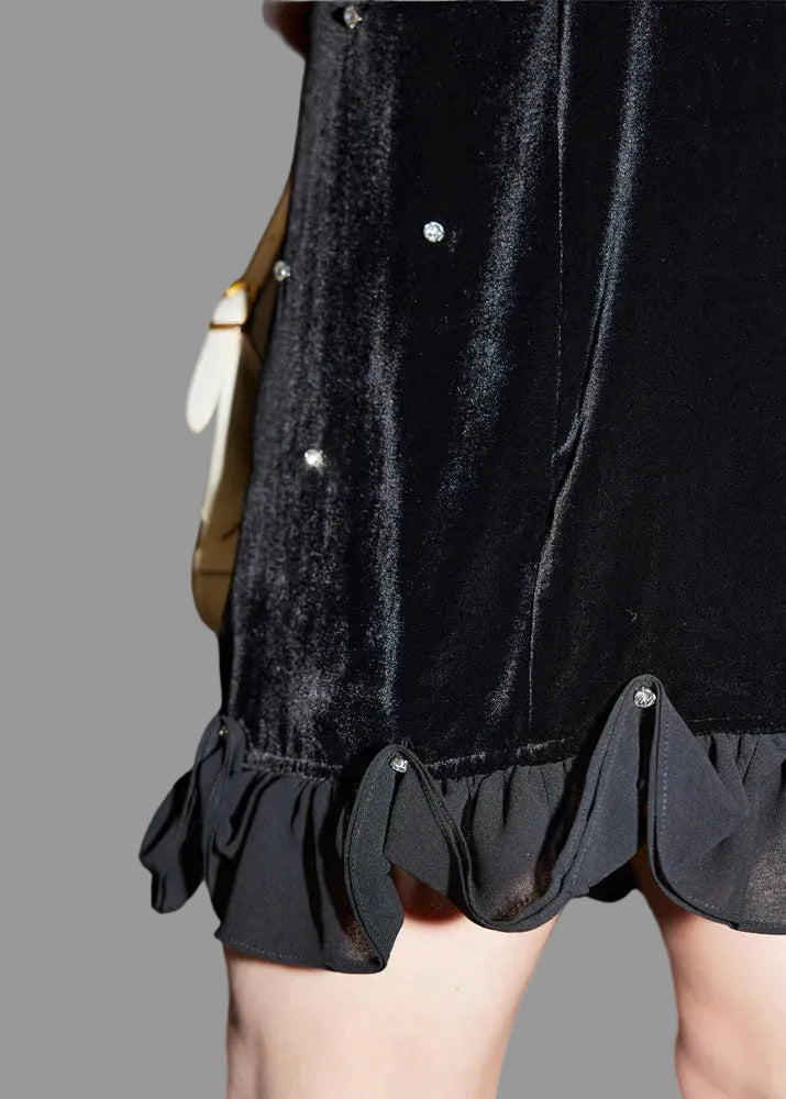 Beaded Silk Velvet Mini Dress – Elegant Mulberry Silk Evening Dress