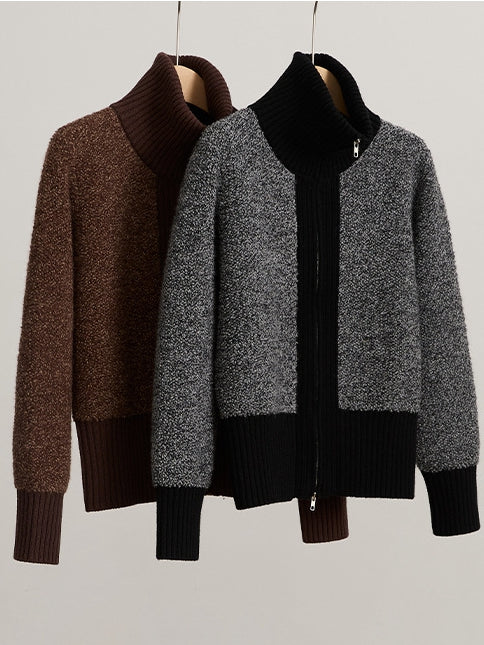 100% Wool Double-Zip Knit Jacket – Warm & Structured