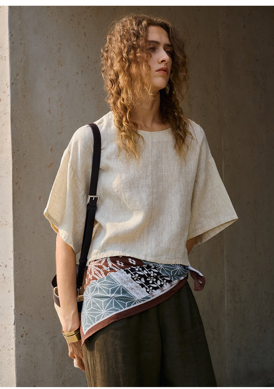 100% Linen Bell Sleeve Top