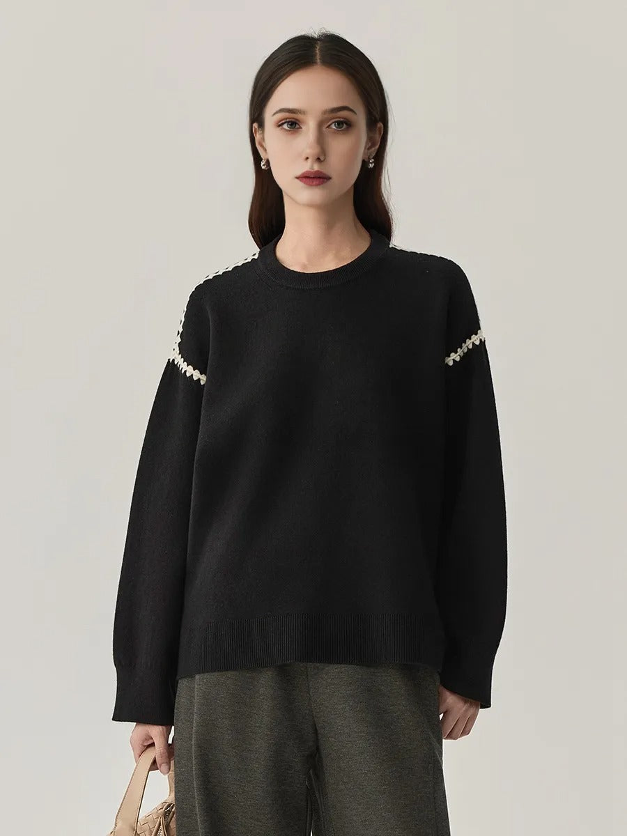 Women’s Wool-Blend Crewneck Sweater – Elegant Minimalist Style