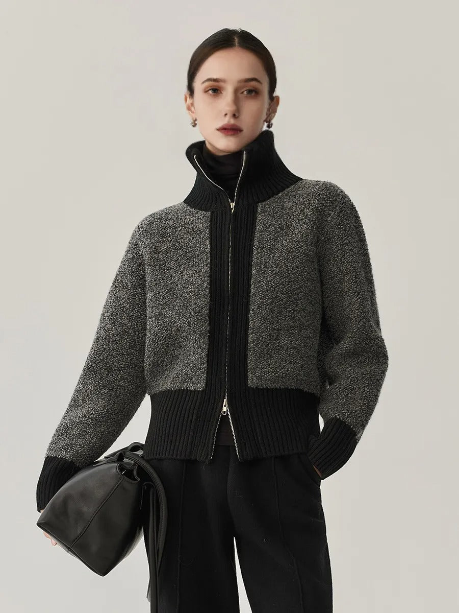100% Wool Double-Zip Knit Jacket – Warm & Structured