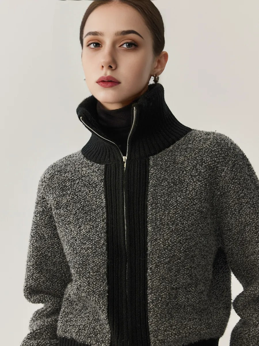 100% Wool Double-Zip Knit Jacket – Warm & Structured