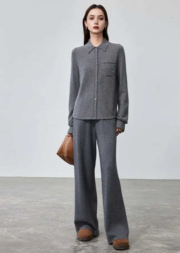 Machine-Washable Wool Blend Wide-Leg Pants