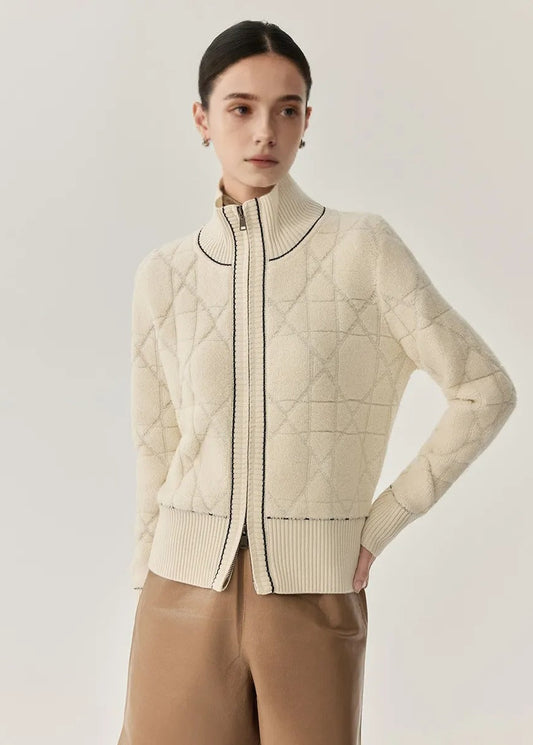 Wool Quilted Zipper Knit Coat