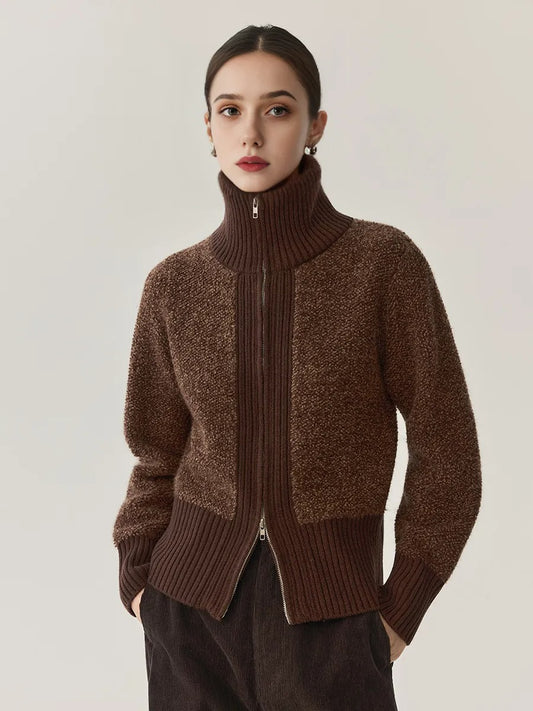 100% Wool Double-Zip Knit Jacket – Warm & Structured