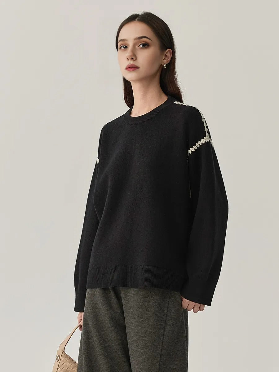 Women’s Wool-Blend Crewneck Sweater – Elegant Minimalist Style