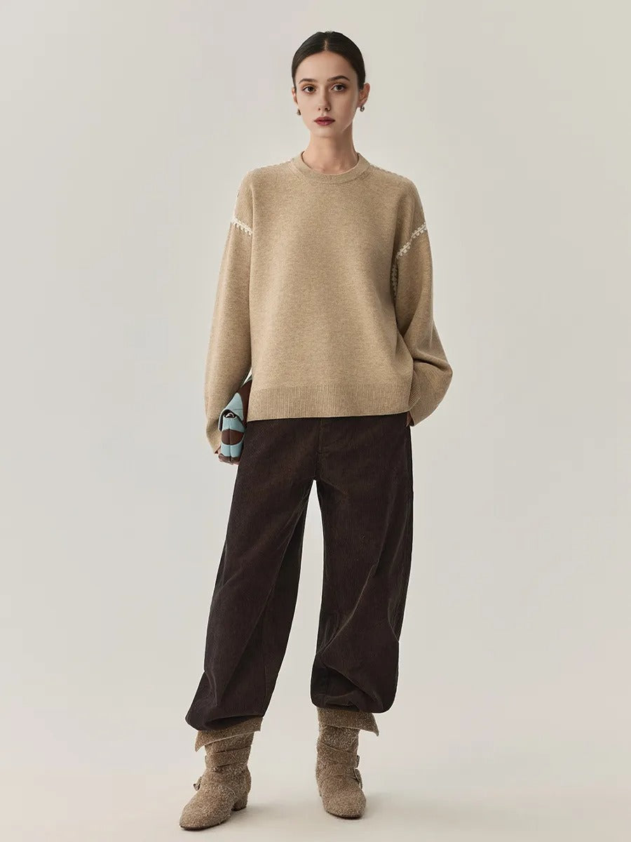 Women’s Wool-Blend Crewneck Sweater – Elegant Minimalist Style