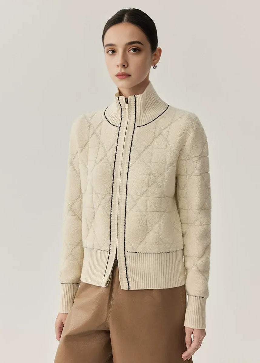 Wool Quilted Zipper Knit Coat