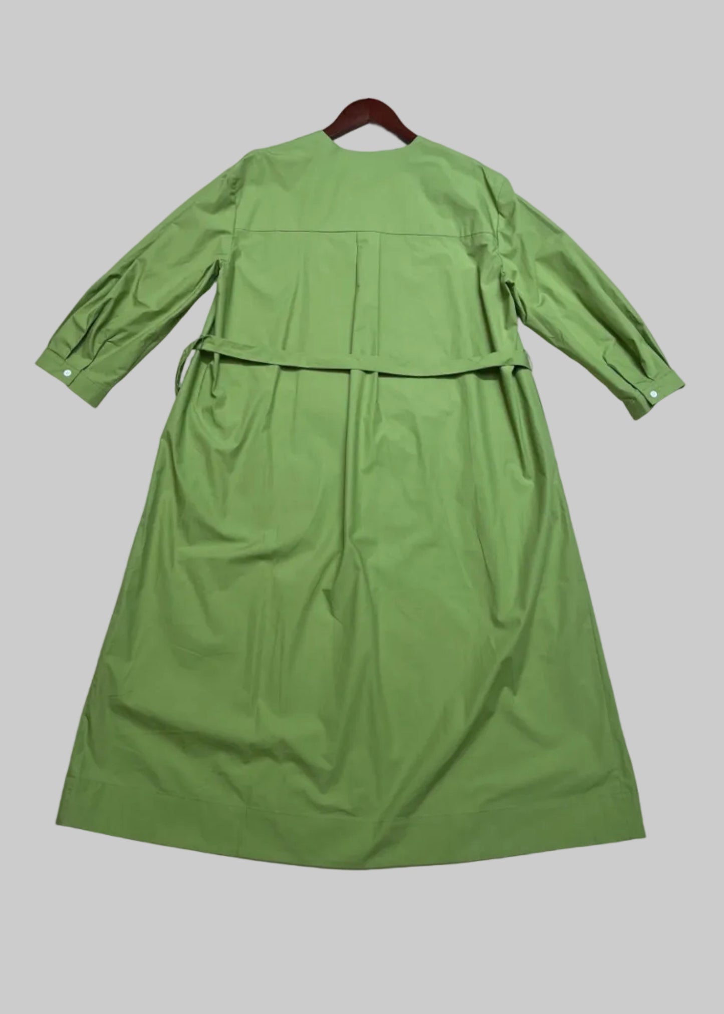 100% Cotton Belted Midi Shirt Dress – Green