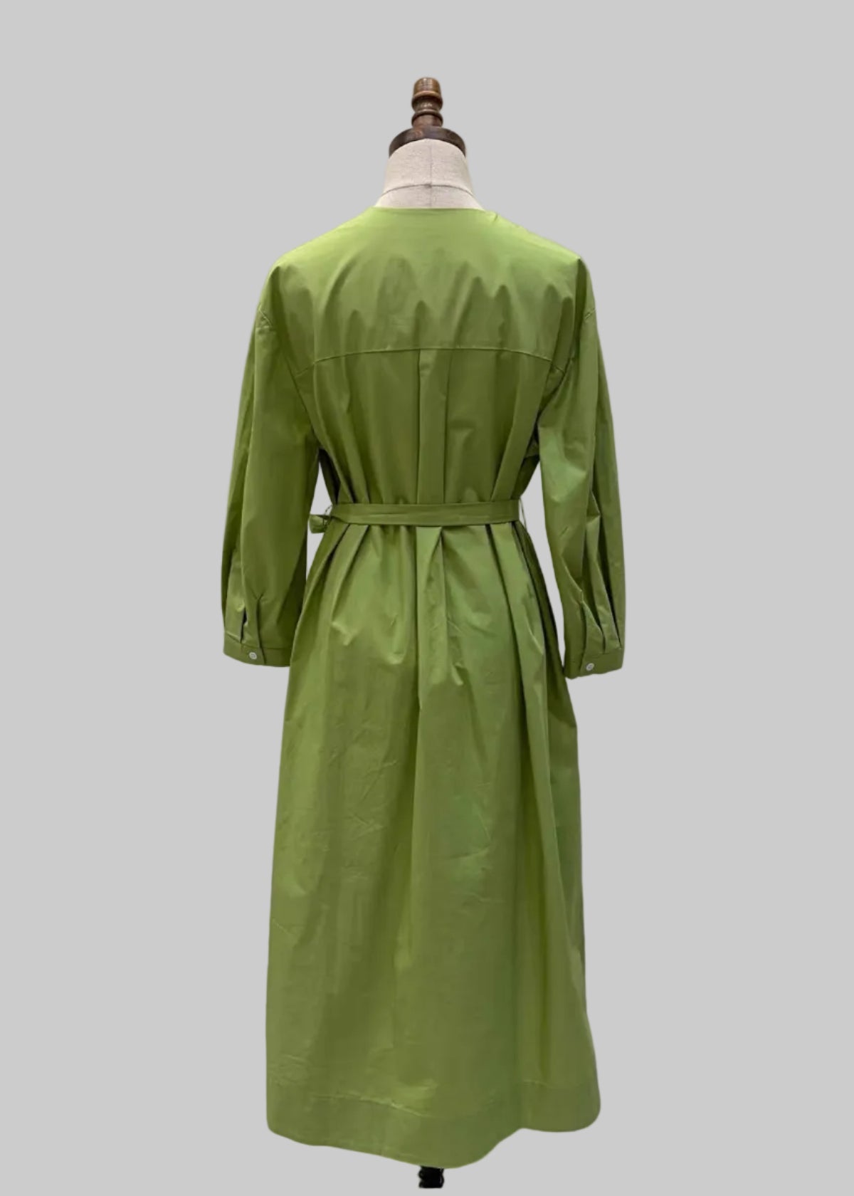 100% Cotton Belted Midi Shirt Dress – Green