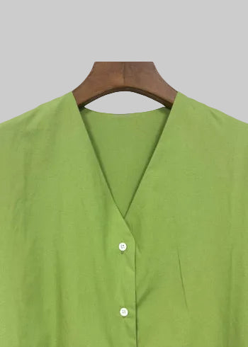 100% Cotton Belted Midi Shirt Dress – Green
