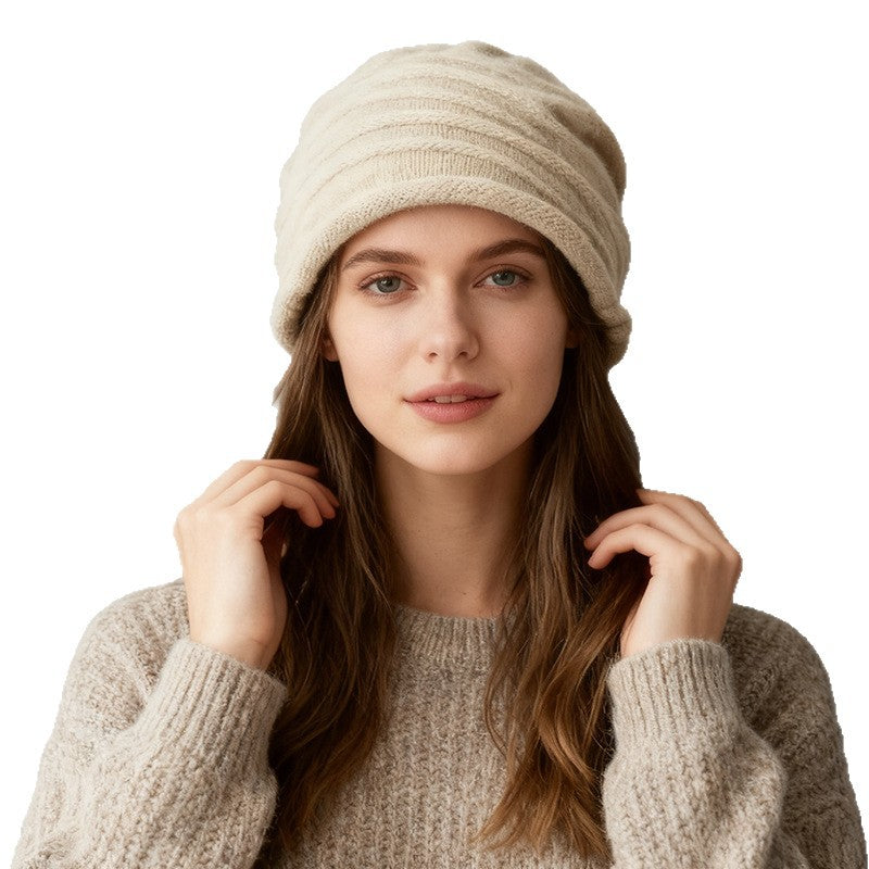 2025 Autumn Winter New 100% Cashmere Hat for Women, Warm Rolled Edge, Stylish and Fashionable Lazy Slouchy Beanie
